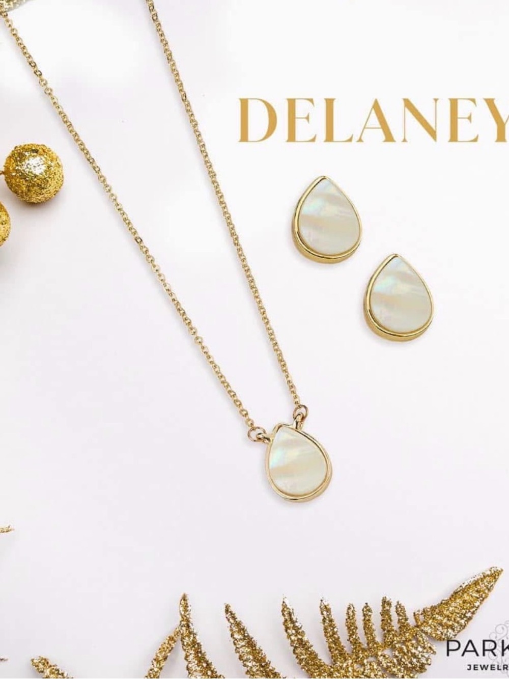 Park Lane Gold Teardrop Mother-of-Pearl Necklace & Earring Set - Delaney